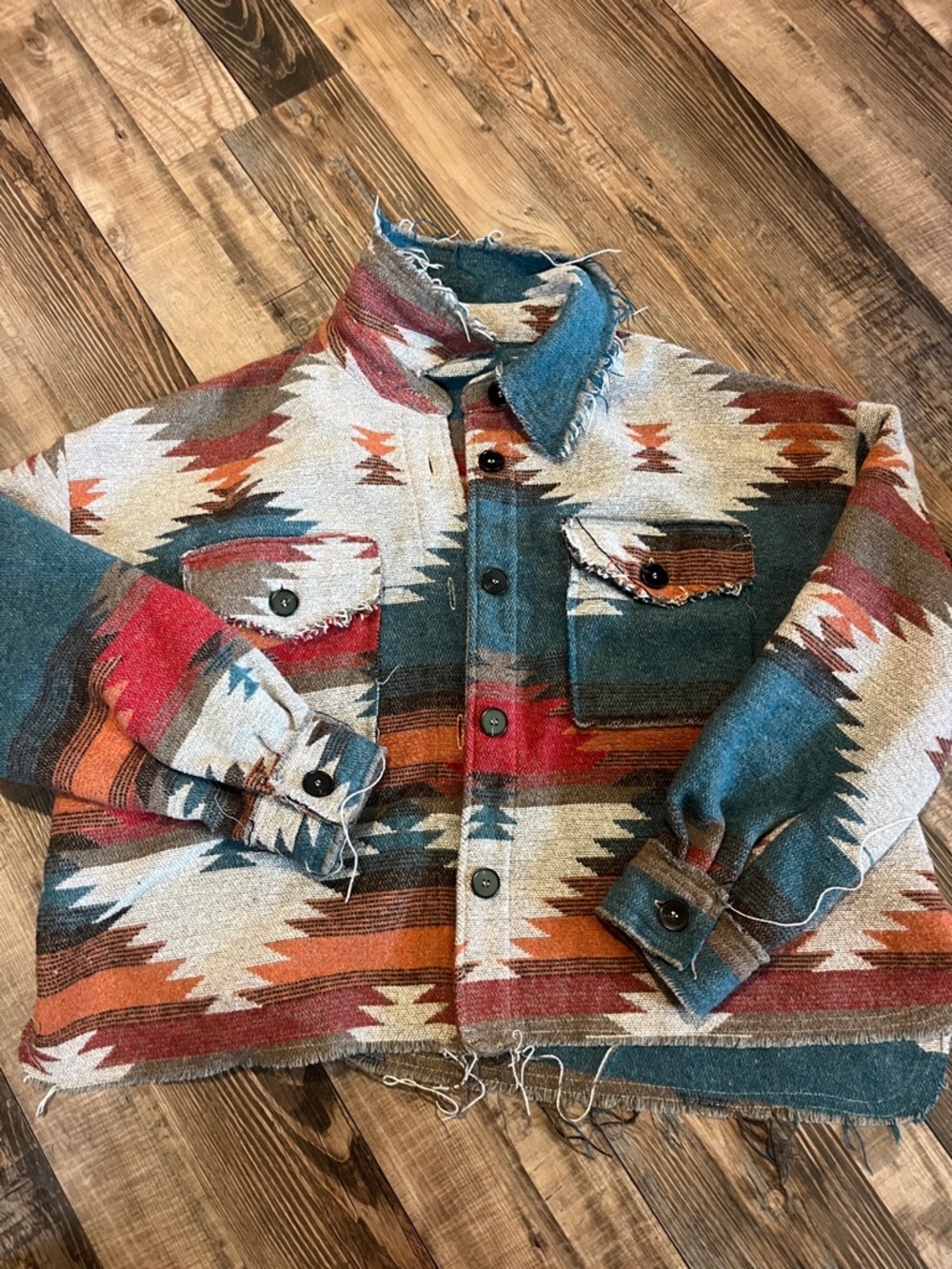 LA MIEL Multicolor Southwestern Fringe Button-Up Jacket
